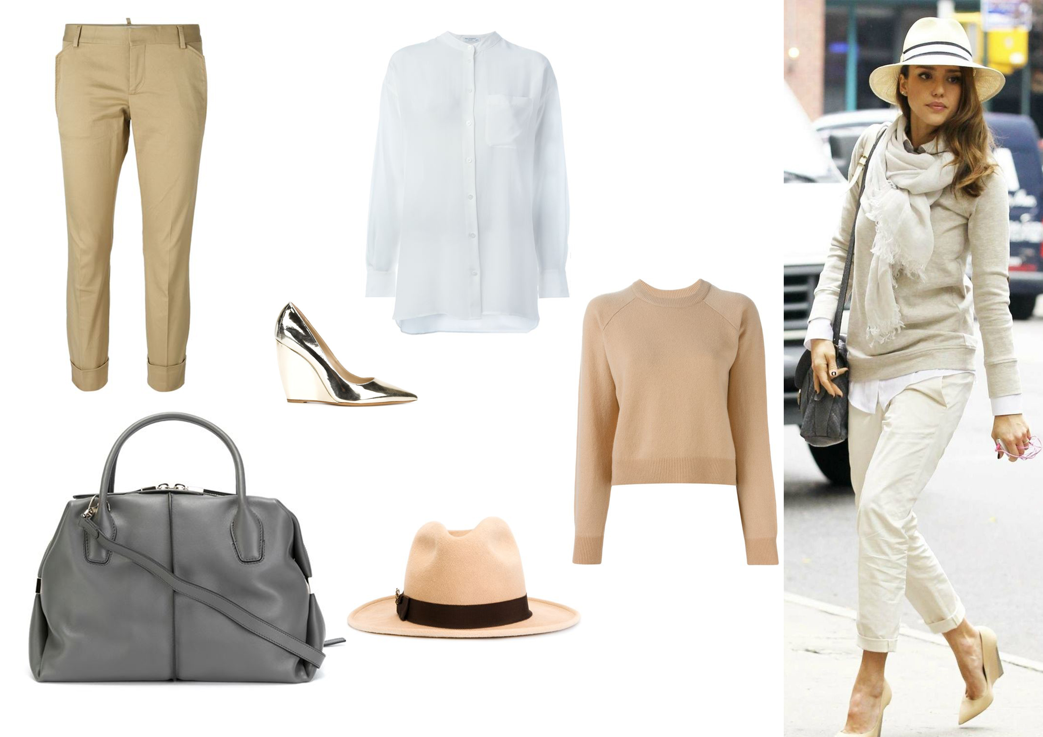 Jessica Alba beige outfit