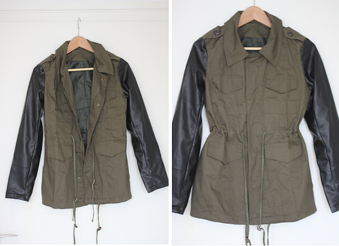 parka olive mit lederärmeln