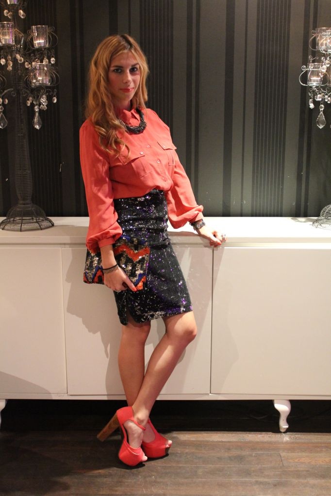 Outfit: Sequins and a splash of color