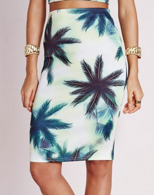 palm print midi skirt missguided