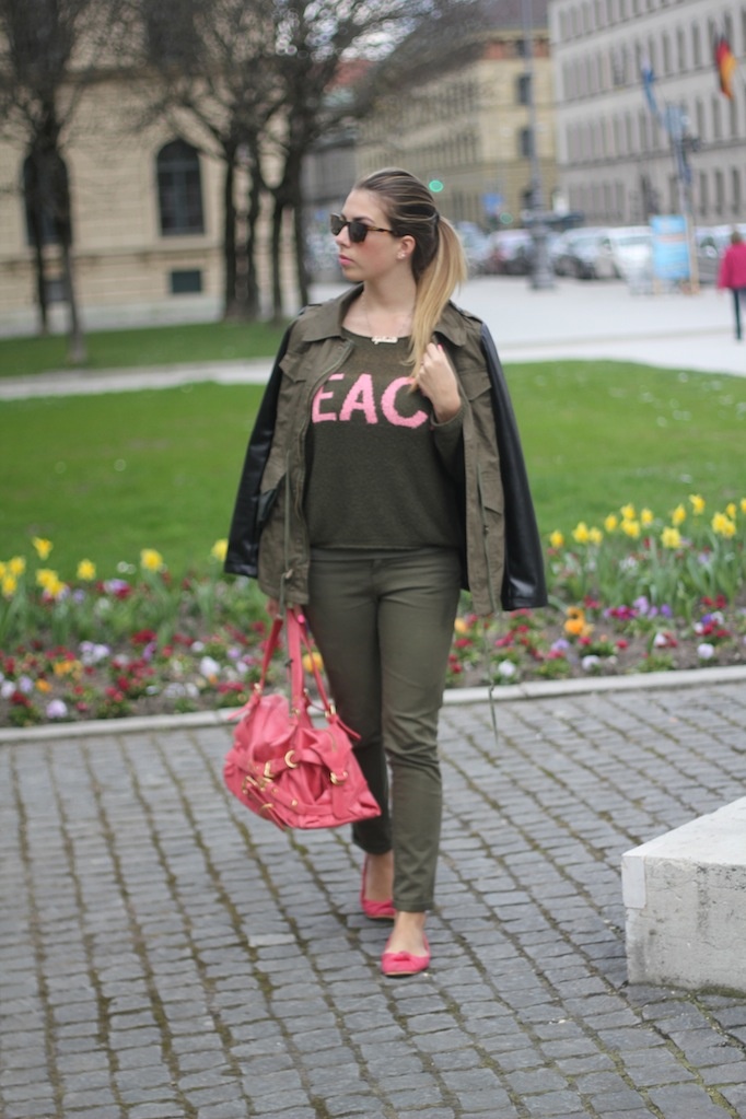 green jacket with leather arms