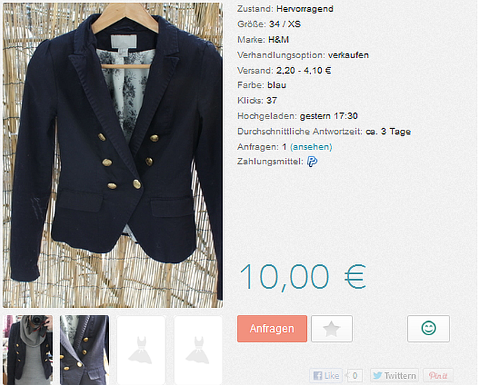 h&m blaue jacke