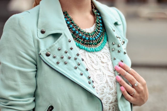 mintfarbene jacke mit nieten von zara