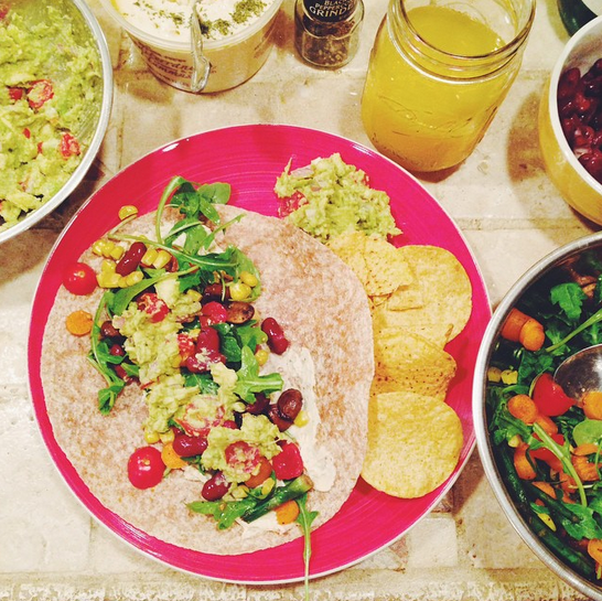 vegan burrito and salad